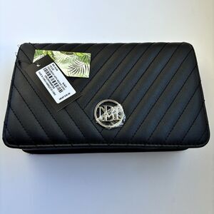 NWT Studio Badgley Mischka Black Crossbody Bag with Round Logo Vegan Leather